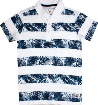 

Allen Solly Junior Boys Striped, Printed Cotton T Shirt(White, Pack of 1, Optical white