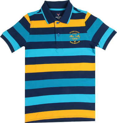 

Allen Solly Junior Boys Striped Cotton T Shirt(Blue, Pack of 1, Blue bird