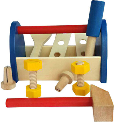 

Trinkets & More - Wooden Tool Box 10 Pieces | Carpenter Role Play Kids Tool Kit for Young Mechanical Engineers | Fine Motors Skills | Educational Toys 3+ Years(Multicolor)