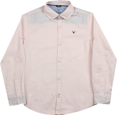 Allen Solly Junior Boys Solid Casual Pink Shirt, Holy green