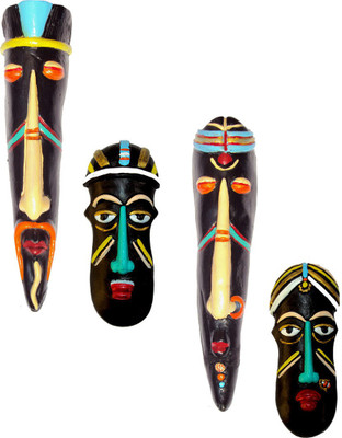 

Hand Artz Handmade Wall Hanging Home Decorative Tribal King Queen Mask Combo Decorative Showpiece - 25.5 cm(Terracotta, Multicolor)