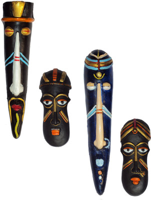 

Hand Artz Handmade Wall Hanging Home Decorative Tribal King Queen Mask Combo Decorative Showpiece - 25.5 cm(Terracotta, Multicolor)