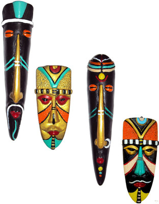 

Hand Artz Handmade Wall Hanging Home Decorative Tribal King Queen Mask Combo Decorative Showpiece - 25 cm(Terracotta, Multicolor)