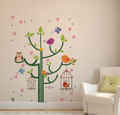 Littlebuds 100 cm Bird Cage Removable Sticker(Pack of 1)