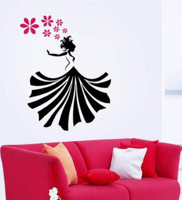 Asmi Collections 90 cm Beautiful Dancing Lady With Flowers Removable Sticker(Pack of 1)