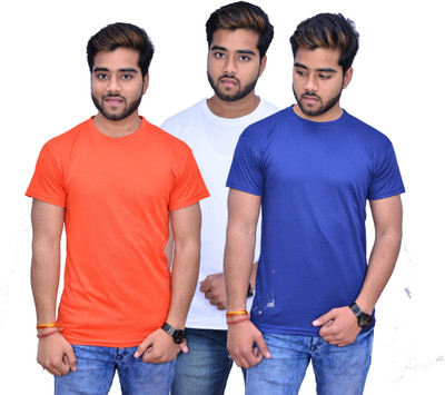 Himgiri Solid Men Round Neck Multicolor T-Shirt(Pack of 3)