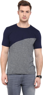 UPBEAT Striped Men Round Neck Dark Blue T-Shirt