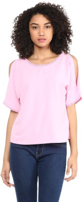 HARPA Casual Cold Shoulder Solid Women Pink Top