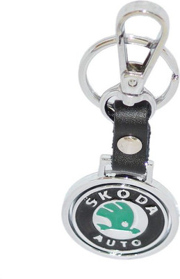 

Aura Imported Metal & Leather Revolving Logo Skoda Locking Key Chain(Silver, Black, Green)
