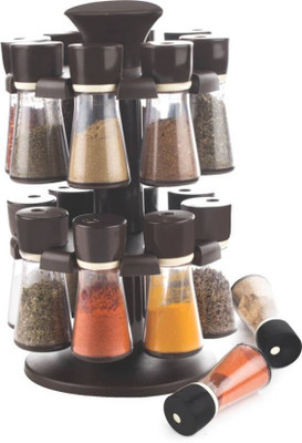 Divine 16 Pcs Revolig Spice Racks Set Light Brown 17 Piece Condiment Set(Plastic)