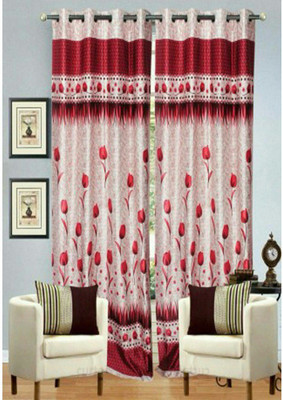 

Panipat Textile Hub 213 cm (7 ft) Polyester Door Curtain (Pack Of 2)(Floral, Red)