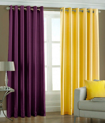 

Italian Fab 274 cm (9 ft) Polyester Long Door Curtain (Pack Of 4)(Floral, Purple, Yellow)