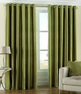 iDOLESHOP 213.5 cm (7 ft) Polyester Semi Transparent Door Curtain (Pack Of 2)(Solid, Green)