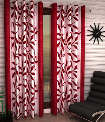 

Italian Fab 152 cm (5 ft) Polyester Window Curtain (Pack Of 4)(Floral, Red)