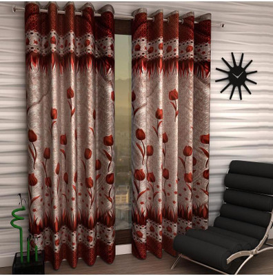 

Panipat Textile Hub 213 cm (7 ft) Polyester Door Curtain (Pack Of 2)(Floral, Red)