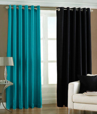 

Panipat Textile Hub 152.4 cm (5 ft) Polyester Window Curtain (Pack Of 2)(Plain, Aqua and Black)