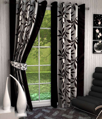 

Panipat Textile Hub 213 cm (7 ft) Polyester Door Curtain (Pack Of 2)(Floral, Black)