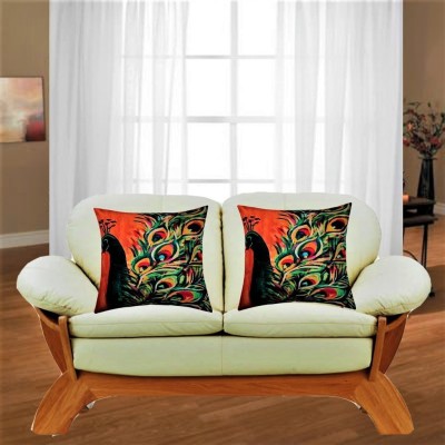 Belive-Me Abstract Cushions Cover(Pack of 2, 40.64 cm*40.64 cm, Green, Orange)