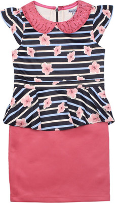 

NautiNati Girls Casual Dress(Dark Blue, Half Sleeve, Pink
