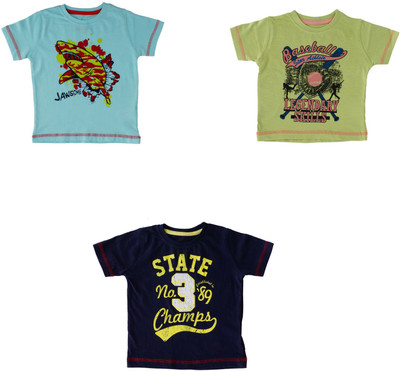 

Indirang Boys Printed Cotton T Shirt(Multicolor, Pack of 3