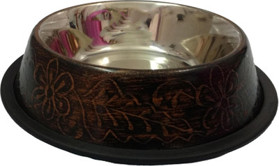 

Petshop7 Stainless Steel Anti Skid Dog Food / Dog Bowl Medium 600 ML Round Stainless Steel Pet Bowl(700 ml Brown)