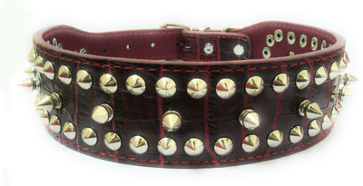 Sollar's Imported Stylish Spike Leather Dog Everyday Collar(, Red