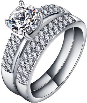 

Aaishwarya Dazzling White Couple/Promise Copper Cubic Zirconia Platinum Plated Ring Set, Silver