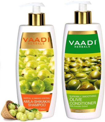 

Vaadi Herbals Amla Shikakai Shampoo with Reetha-Hairfall & Damage Control With Olive Conditioner(700 ml)