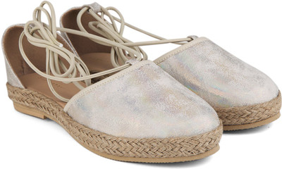 

Chemistry Ankle Tie Strap Espadrilles For Women(Silver, Gold