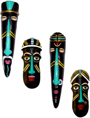 

Hand Artz Handmade Wall Hanging Home Decorative Tribal King Queen Mask Combo Decorative Showpiece - 25.5 cm(Terracotta, Multicolor)