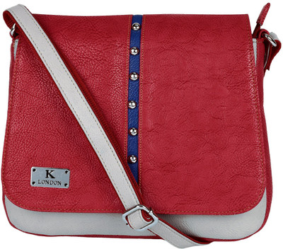 

K London Women Formal Grey, Red Leatherette Sling Bag