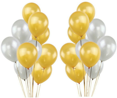 

PartyballoonsHK Solid Metallic White & Gold Balloon(White, Gold, Pack of 100)