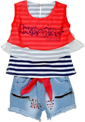 

Hey Baby Girls Party(Festive) Top Shorts(Red