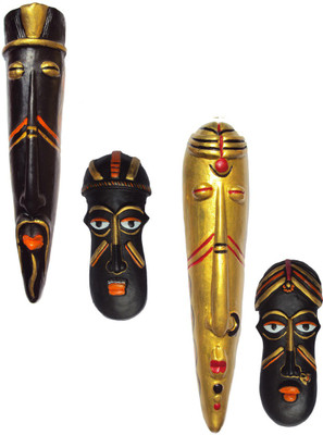 

Hand Artz Handmade Wall Hanging Home Decorative Tribal King Queen Mask Combo Decorative Showpiece - 25.5 cm(Terracotta, Multicolor)