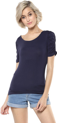 HARPA Casual Regular Sleeve Solid Women Dark Blue Top