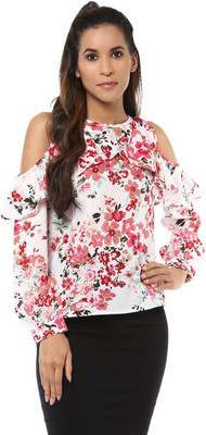 HARPA Casual Cold Shoulder Floral Print Women Multicolor Top