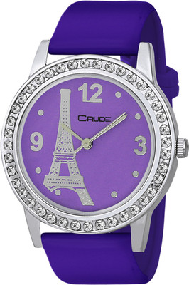 

Crude rg472 diamond case effile tower print dial purple color party wear and casual look unique watch for girl Watch - For Women