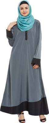 Momin Libas Polyester Solid Abaya(Grey)