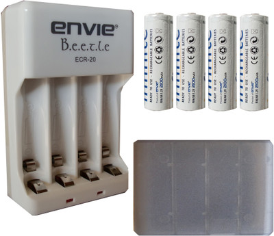 ENVIE AA 2100 mA 1.2 V Infinite (4 Pcs.) + Carry Case (1 Pc.) + ECR20 (1 Pc.) Camera Battery Charger(White, Blue)