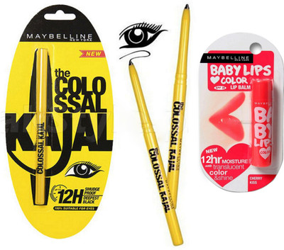 

Maybelline Colossal Kajal packof 3 & Cherrykiss Lipbalm(Set of 4)