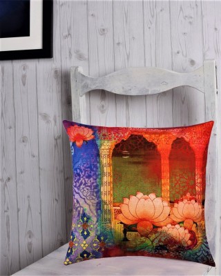 Belive-Me Floral Cushions Cover(40.64 cm*40.64 cm, Blue, Orange)