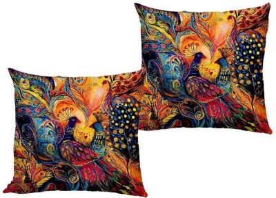 Belive-Me Abstract Cushions Cover(Pack of 2, 40.64 cm*40.64 cm, Blue, Yellow)