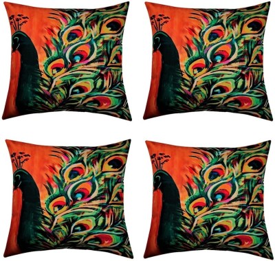 Belive-Me Abstract Cushions Cover(Pack of 4, 40.64 cm*40.64 cm, Green, Orange)