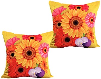 Belive-Me Floral Pillows Cover(Pack of 2, 40.64 cm*40.64 cm, Pink, Yellow)