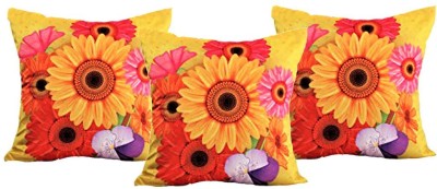 Belive-Me Floral Cushions Cover(Pack of 3, 40.64 cm*40.64 cm, Pink, Yellow)