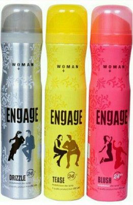 

Engage Combo of Tease, Blush, Drizzle Perfume Body Spray - For Women(450 ml, Pack of 3)