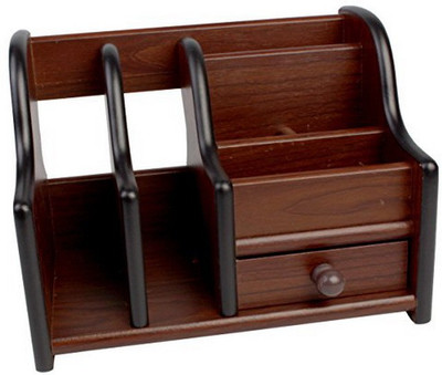 

Neo Gold Leaf 7 Compartments Wooden Polished Multi-Functional Wooden Pen Stand or Holder with Drawer 8035(Brown)