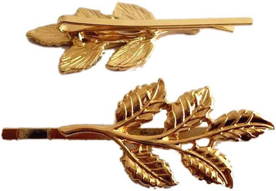 

Singtronics Pair of Fashion Lovely Golden Gold Plated Leaves Metal Clip Hair Pin(Gold)