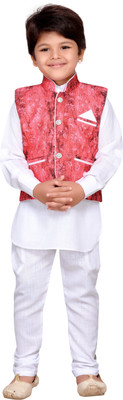 

AJ Dezines Boys Festive & Party Kurta, Waistcoat and Pyjama Set(Red Pack of 1