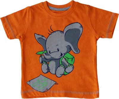 

Indirang Boys Printed Cotton T Shirt(Orange, Pack of 1